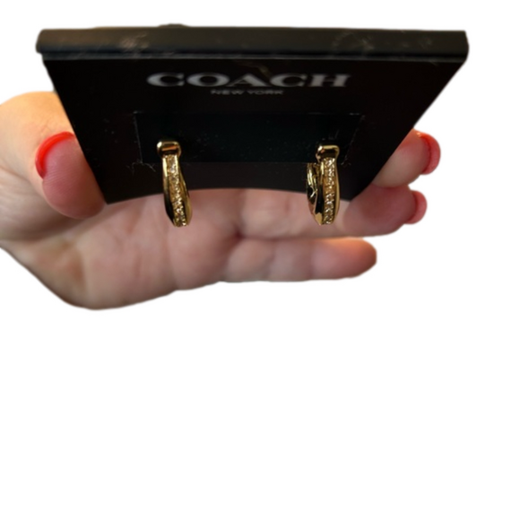 Coach Goldtone Huggie Earrings with Rhinestones NWT - Picture 5 of 6